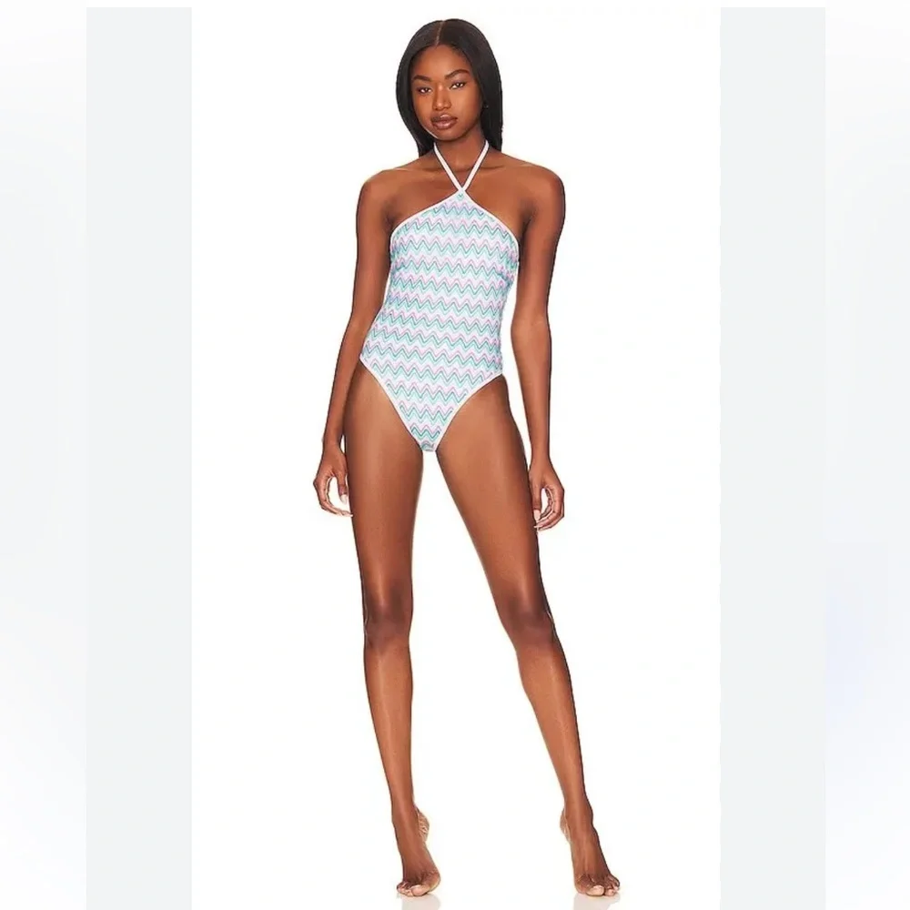 L*Space Mirabella Chevron Ombré Knit Halter One Piece Swimsuit Size Small NWT
